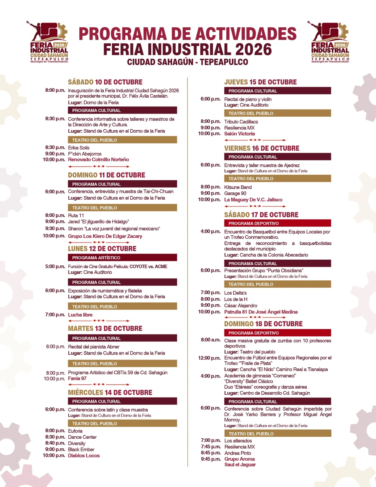 Programa completo de actividades